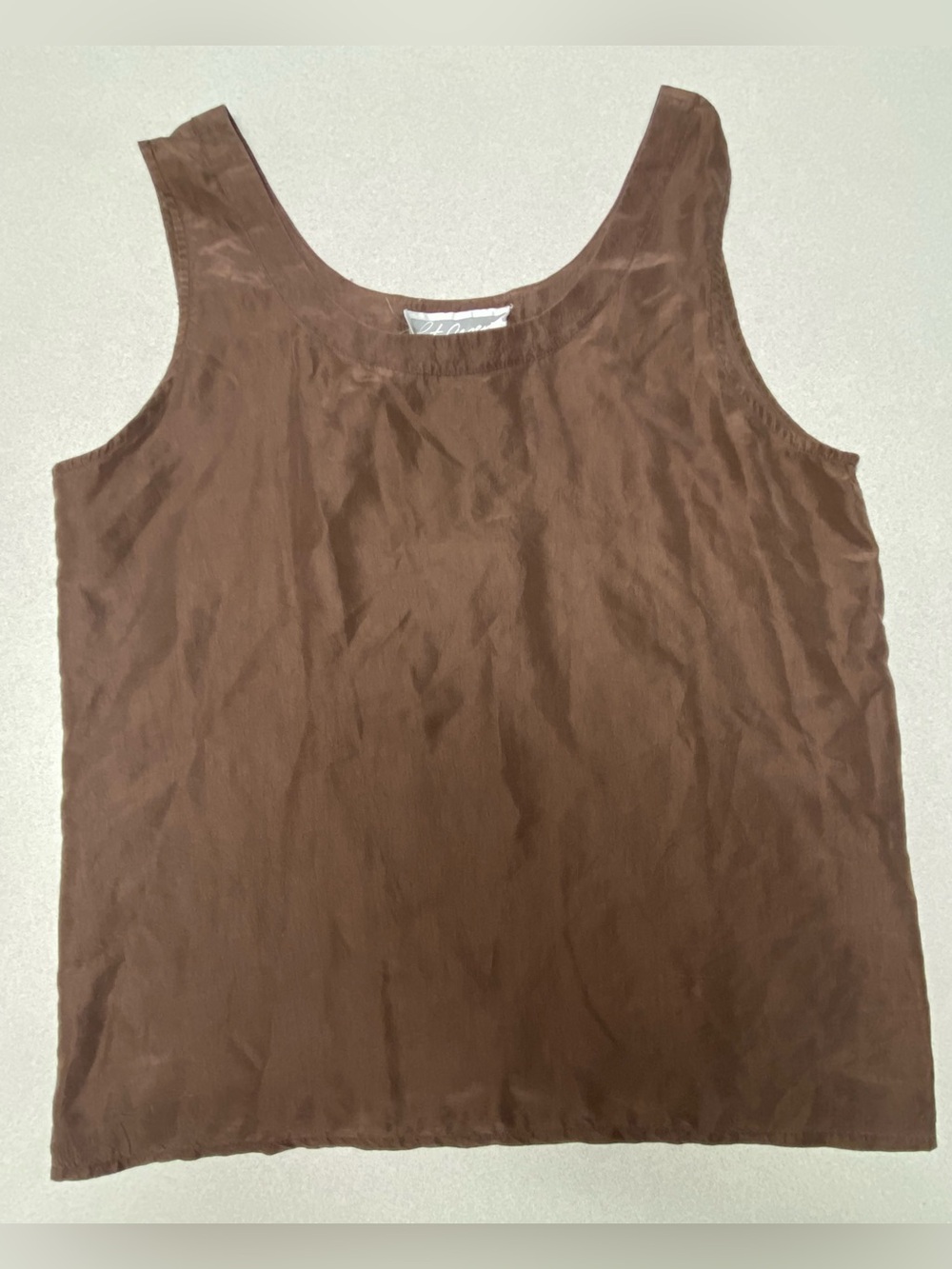 Pat Argenti 100% Pure Silk Top Sleeveless Tank Summer Minimal Large Brown